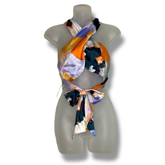 River Island Eco Couture Silky Halterneck Wrap Crop Top NWT - Picture 5 of 8